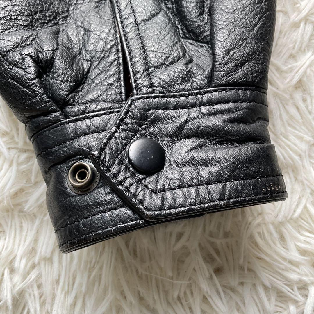 90's✨サントリー　BOSS レザージャケット　牛革　ワッペン　L ブラック