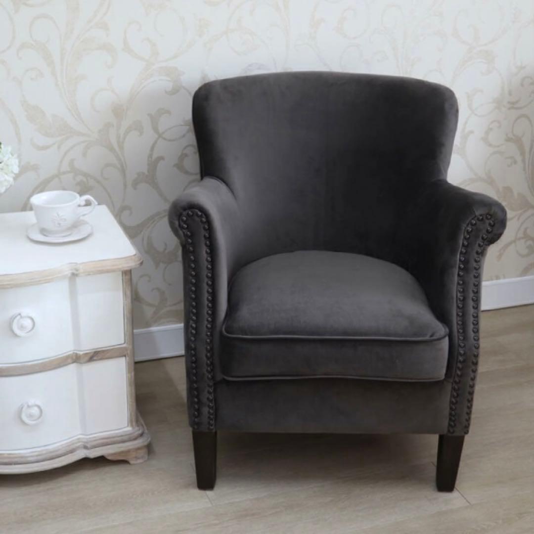 【 BLANC D'IVOIRE 】アームチェアCLAUDEベルベットグレー