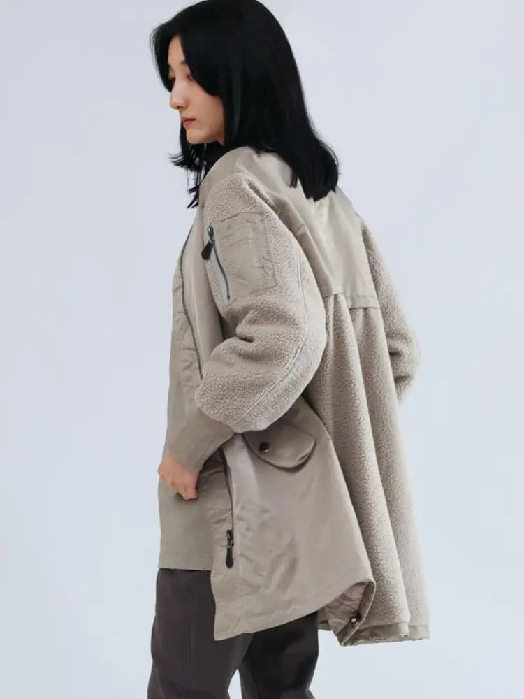 りーちゃん様 異素材ドッキングミリタリーロングコート ベージュ ヤマダヤ