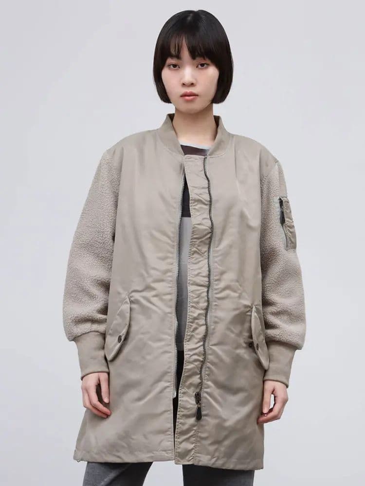 りーちゃん様 異素材ドッキングミリタリーロングコート ベージュ ヤマダヤ