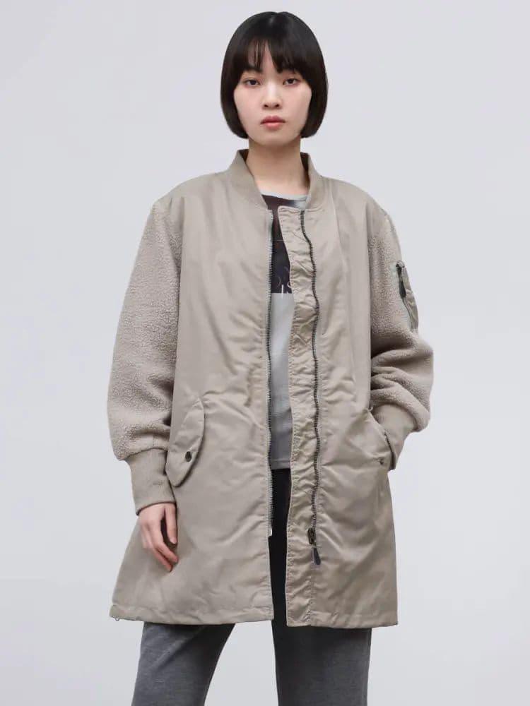 りーちゃん様 異素材ドッキングミリタリーロングコート ベージュ ヤマダヤ