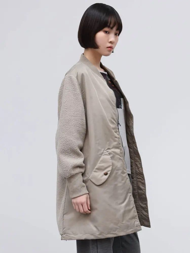 りーちゃん様 異素材ドッキングミリタリーロングコート ベージュ ヤマダヤ