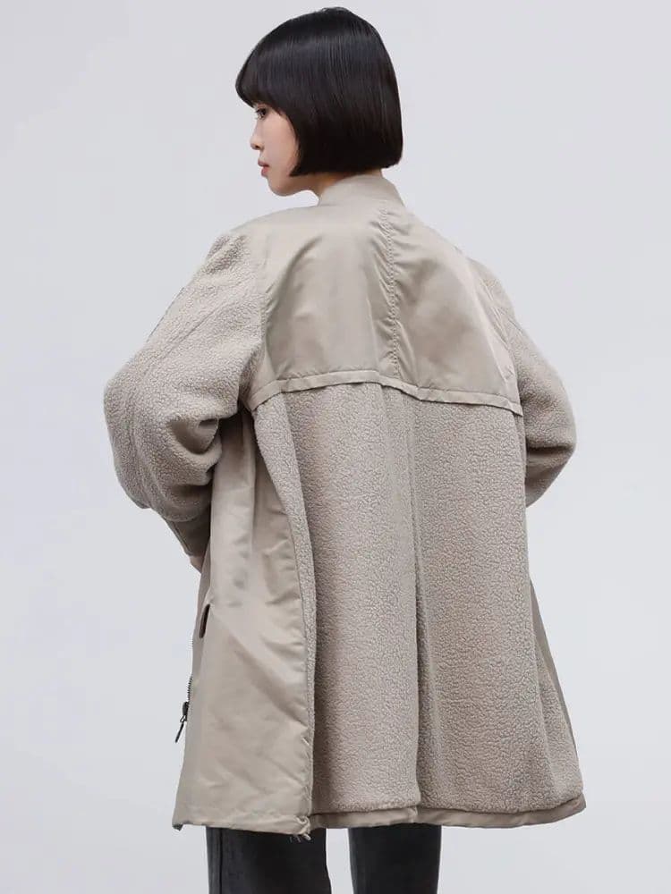 りーちゃん様 異素材ドッキングミリタリーロングコート ベージュ ヤマダヤ