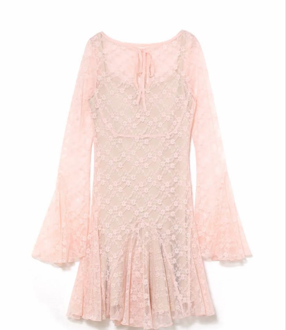 ワンピース Cereza lace mini dress pink andmary