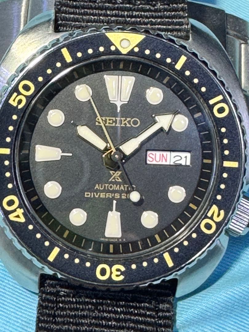 美品稼動品SEIKOタートルダイバーズブラック200m ステンレスベルト付き