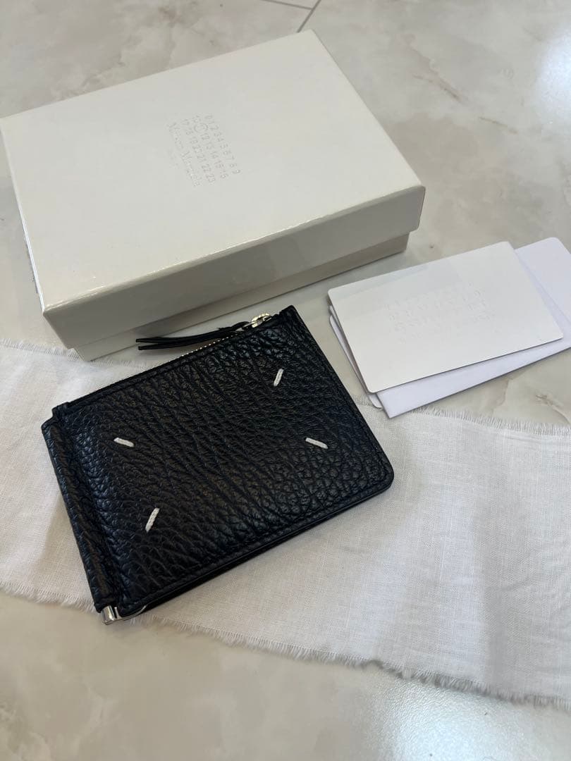 マルジェラ　黒レザー マネークリップ ジッパー付き