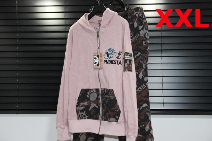 パンディエスタ 大きいサイズ XXL サーマルパーカ＋迷彩パンツ セットアップ
