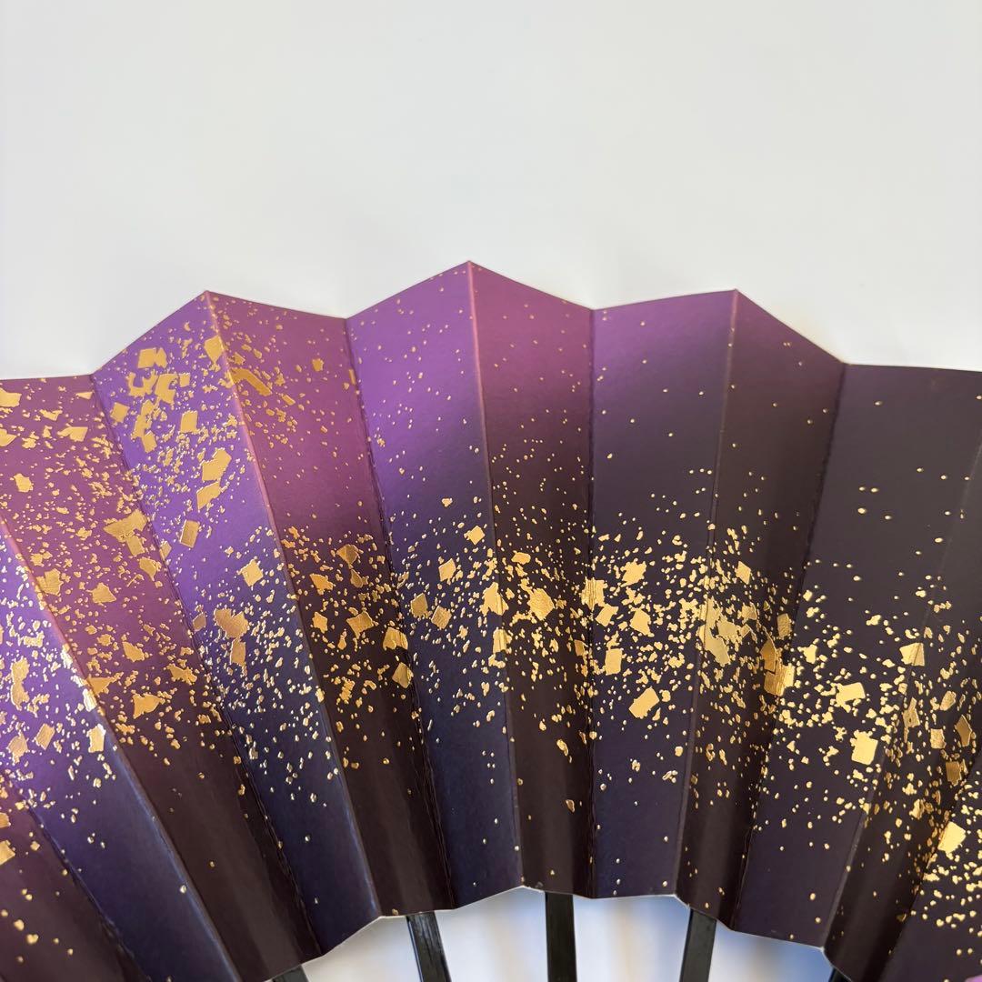 (996)舞扇　4本セット　紫　金　グラデーション　小石