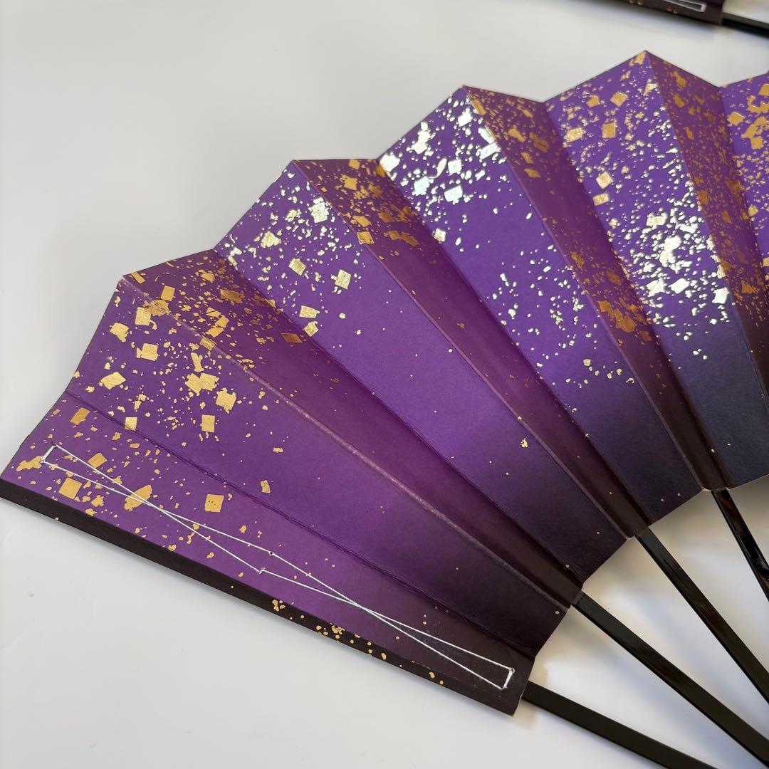 (996)舞扇　4本セット　紫　金　グラデーション　小石