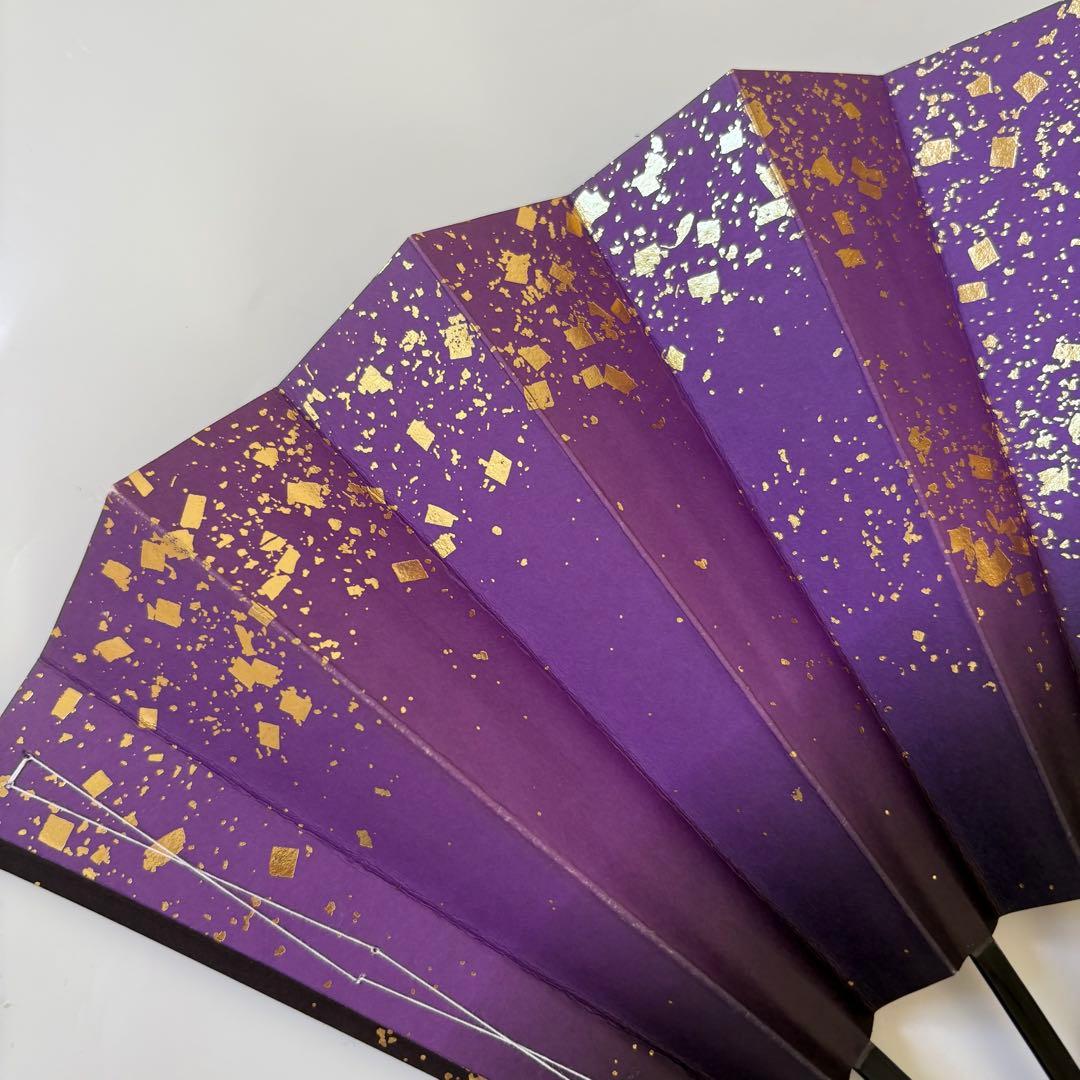 (996)舞扇　4本セット　紫　金　グラデーション　小石