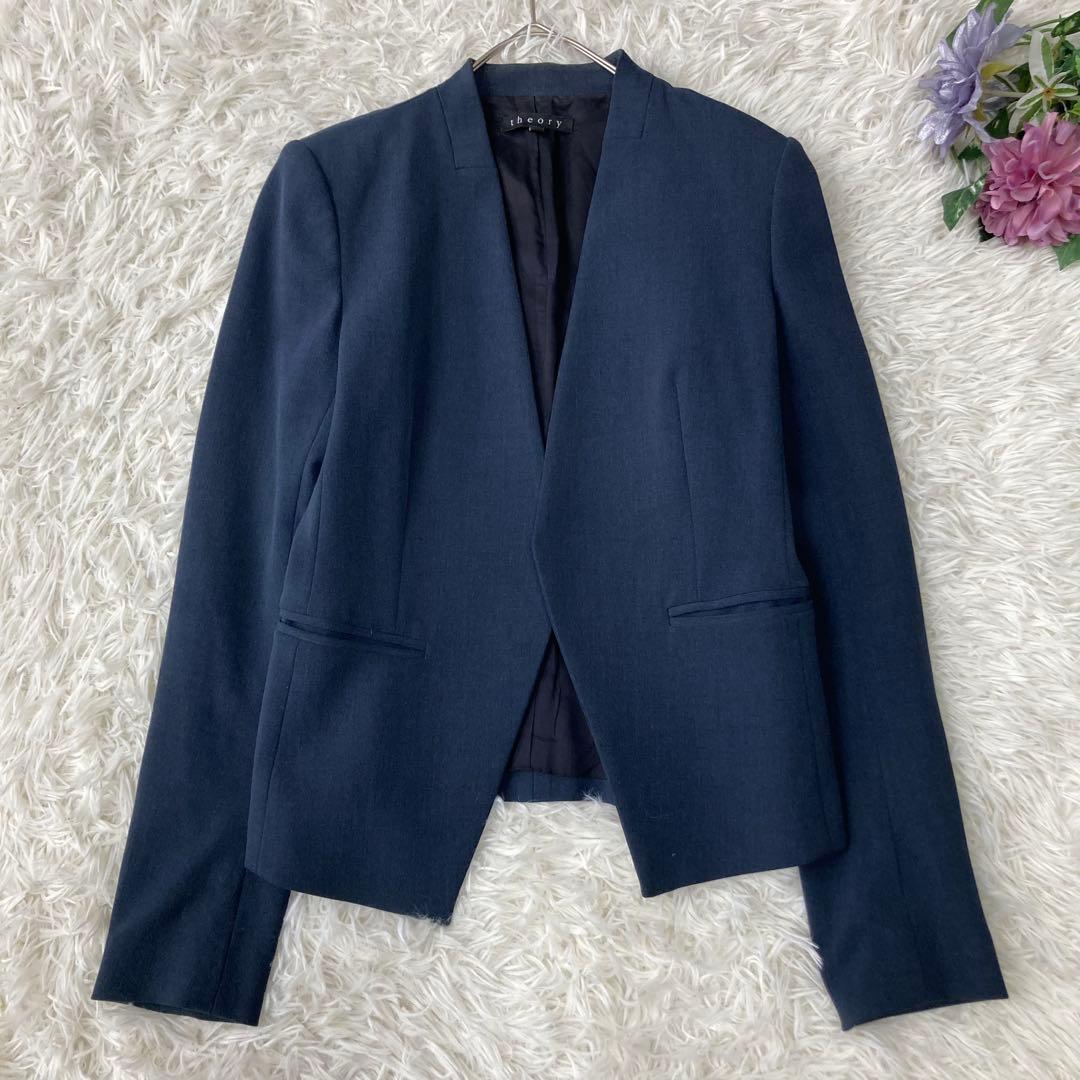 theory ノーカラージャケット パンツスーツ ネイビー セットアップ