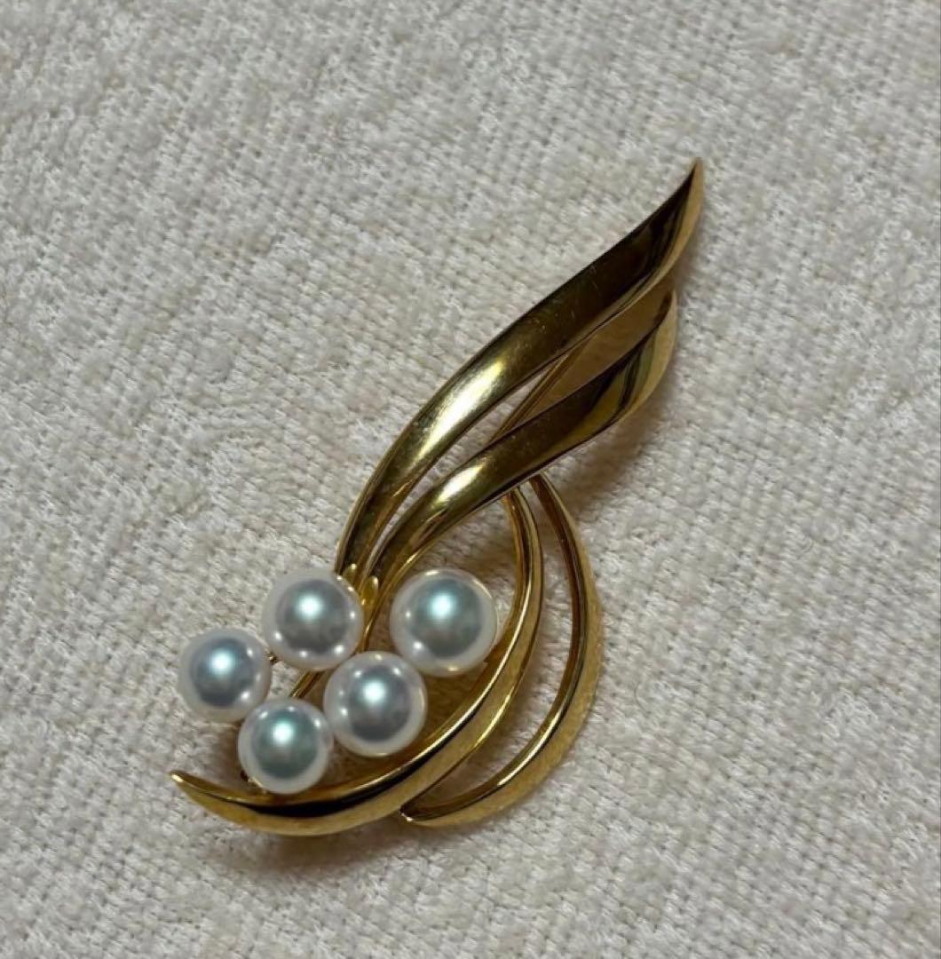 MIKIMOTO ミキモト アコヤ真珠 パール ブローチ K18 美品 正規品