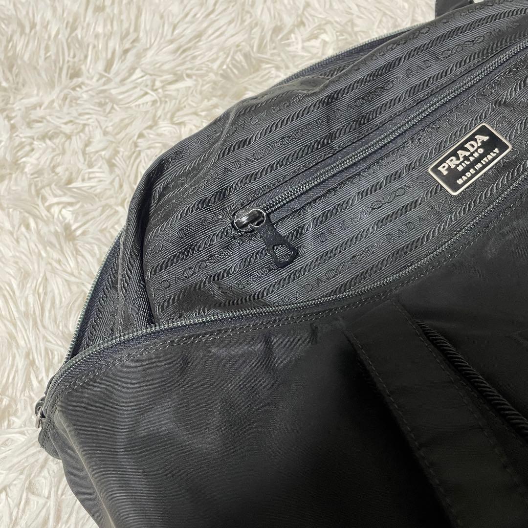 【美品】PRADA プラダ　ボストンバッグ　トート　ナイロン　刺繍　ブラック　黒
