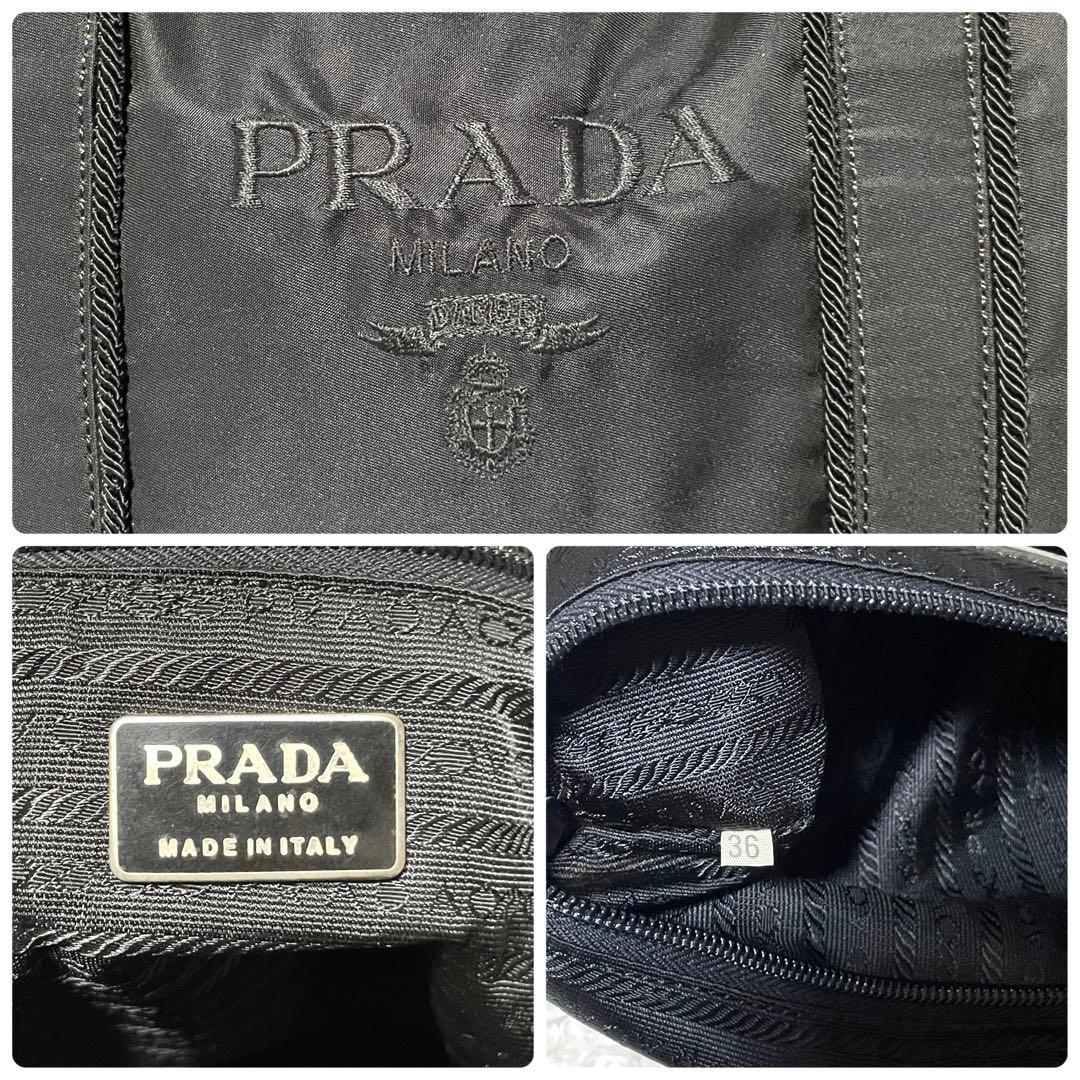 【美品】PRADA プラダ　ボストンバッグ　トート　ナイロン　刺繍　ブラック　黒