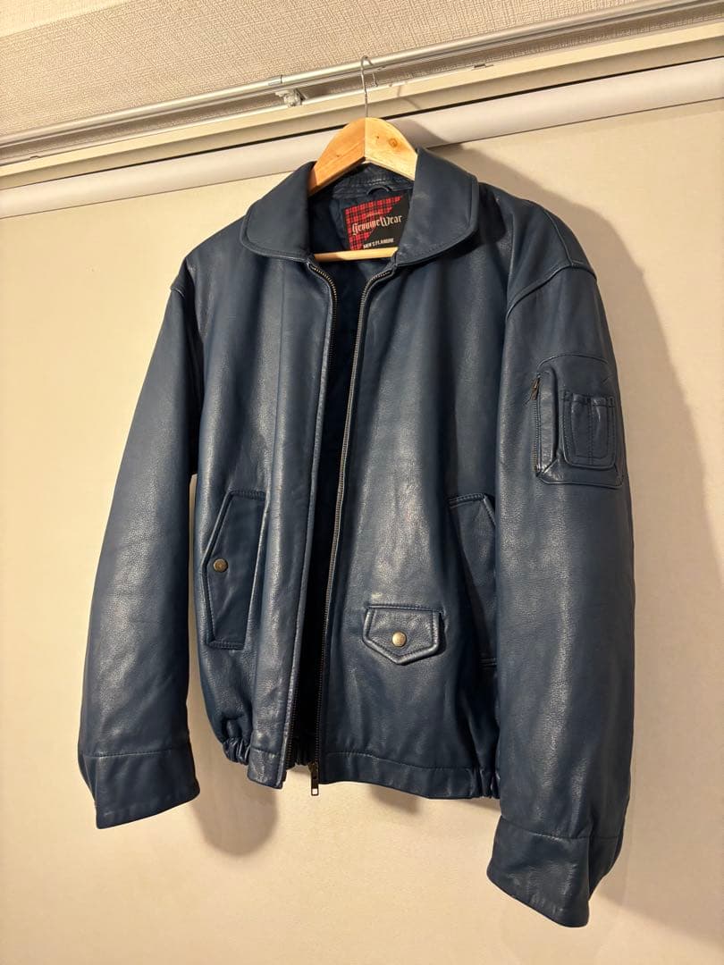 ネイビー レザー ジャケット　ブルー BLUE ミリタリー レザージャケット