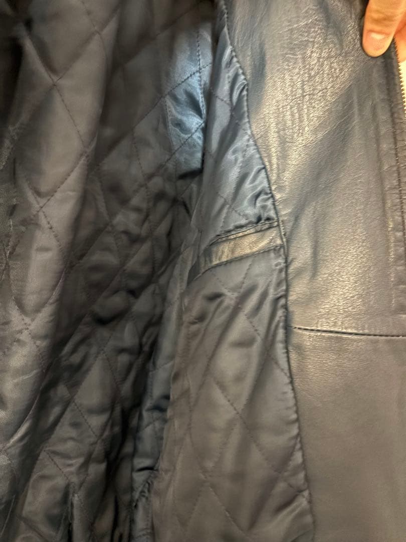 ネイビー レザー ジャケット　ブルー BLUE ミリタリー レザージャケット