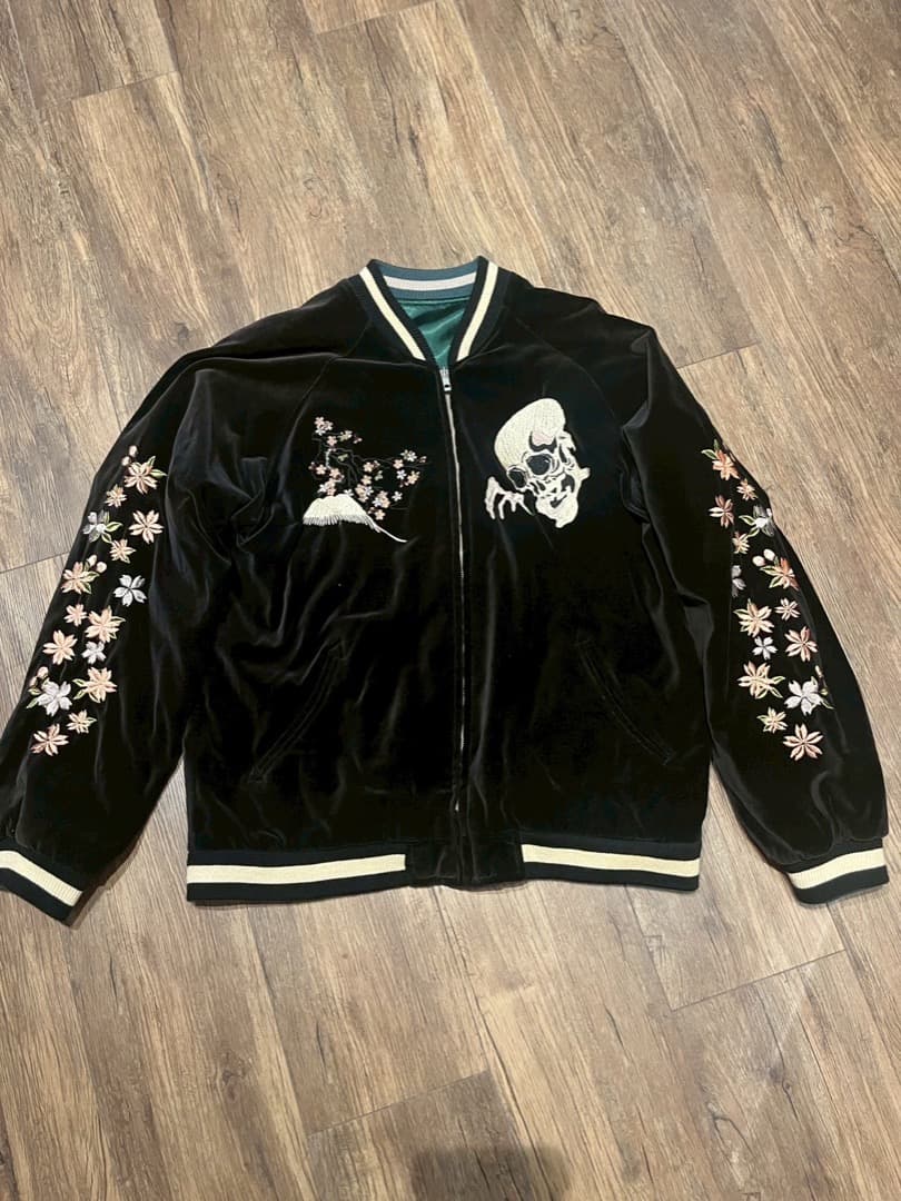 髑髏スカジャン 別珍 L スカル