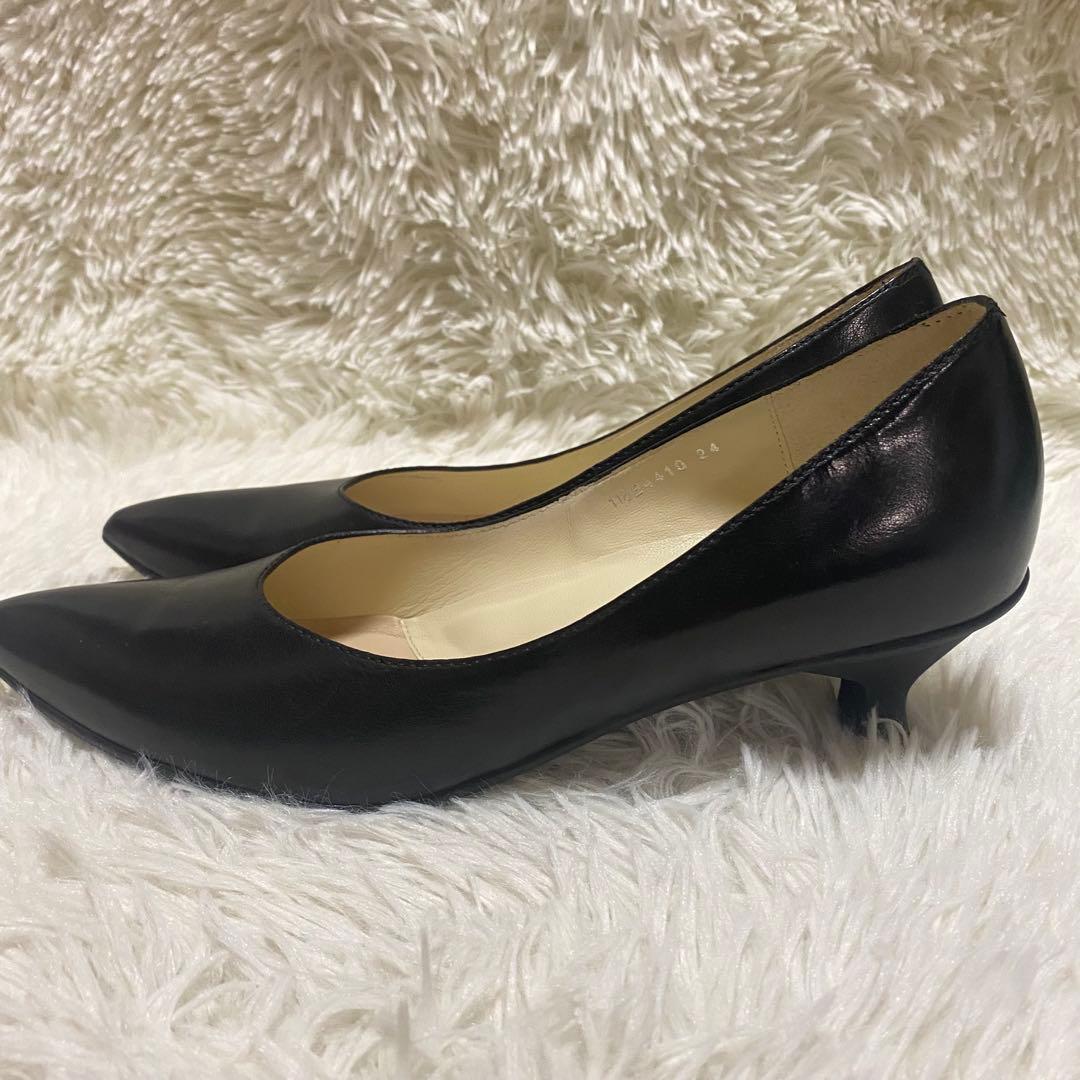 ✨美品✨YOSHITO レザーパンプス 24cm ポインテッドトゥ 黒　ブラック