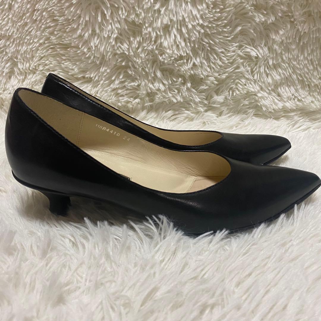 ✨美品✨YOSHITO レザーパンプス 24cm ポインテッドトゥ 黒　ブラック