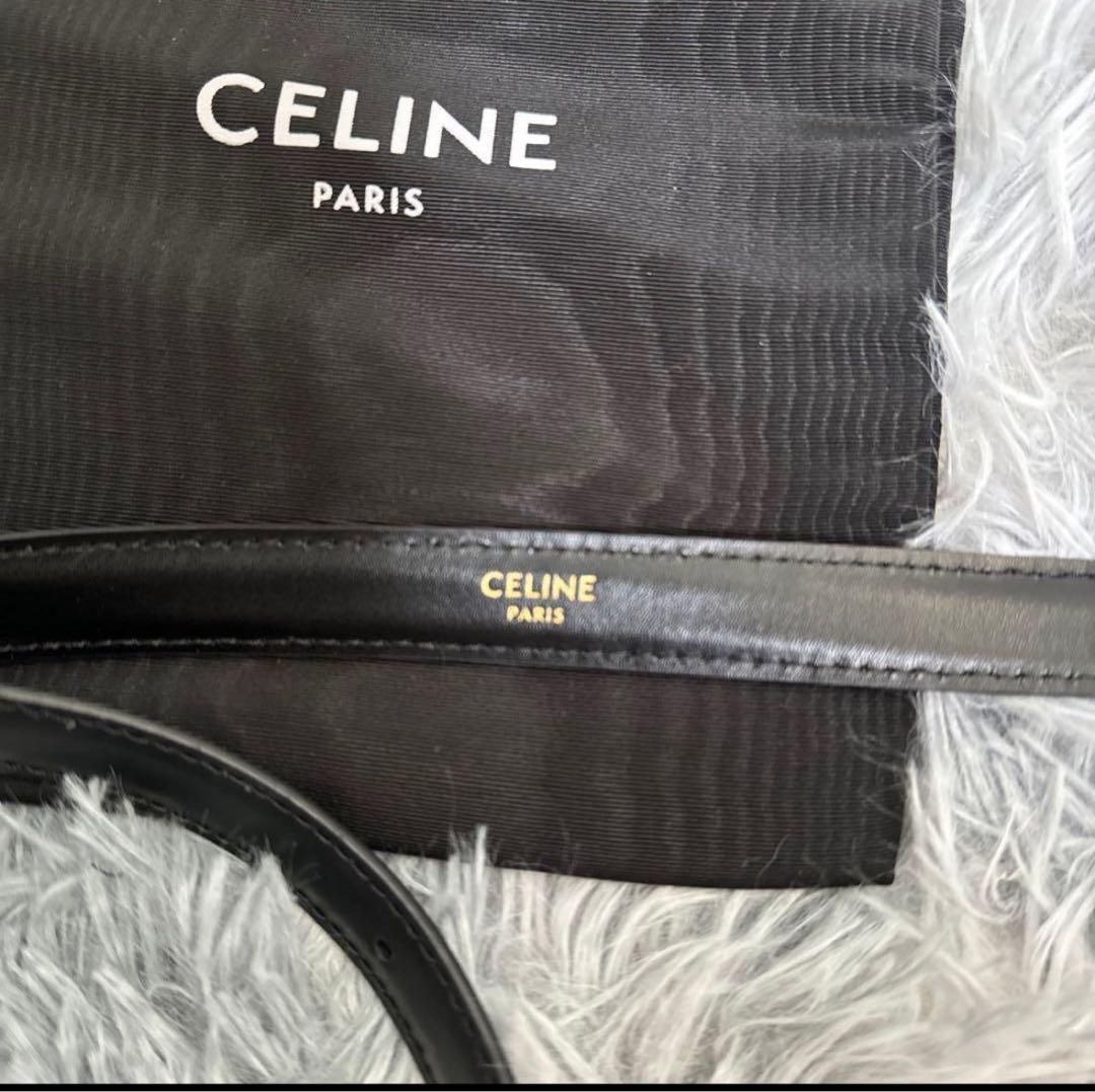 CELINE ブラックレザーベルト ゴールドバックル