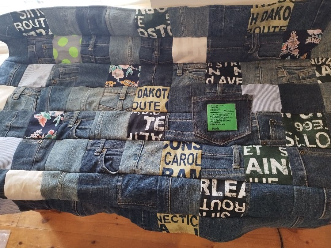 No.1215ハンドメイド★ブランケット2点★デニムリメイク★パッチワーク