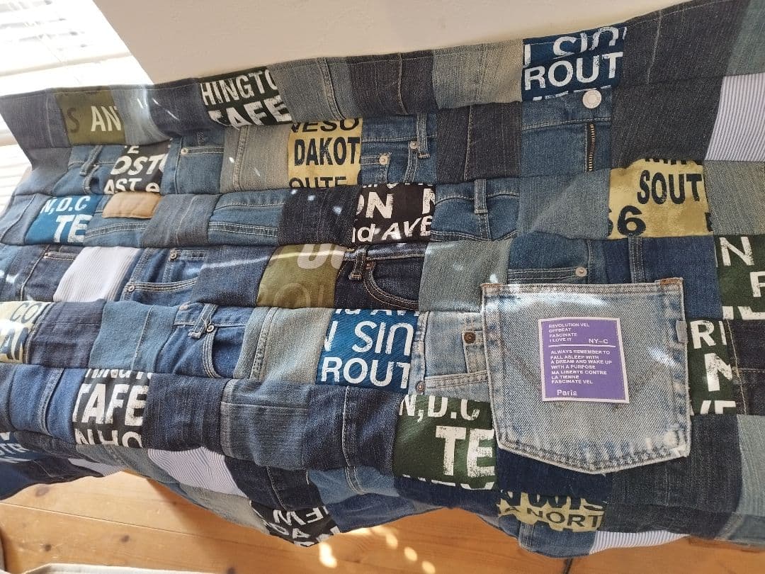 No.1215ハンドメイド★ブランケット2点★デニムリメイク★パッチワーク