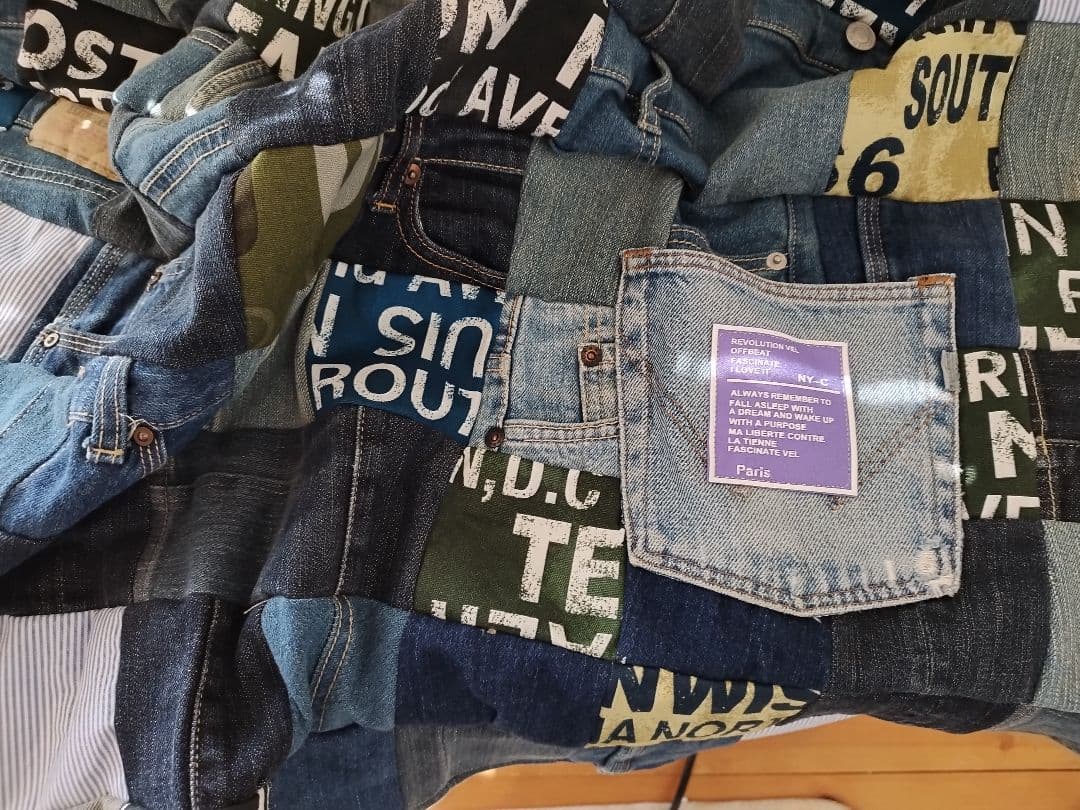 No.1215ハンドメイド★ブランケット2点★デニムリメイク★パッチワーク