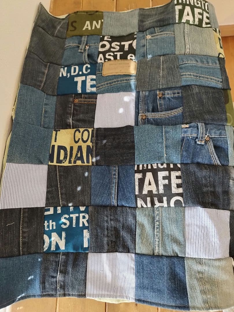No.1215ハンドメイド★ブランケット2点★デニムリメイク★パッチワーク