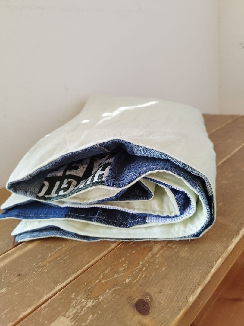 No.1215ハンドメイド★ブランケット2点★デニムリメイク★パッチワーク