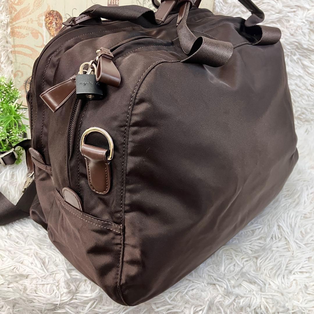 agnes b アニエスベー ナイロン ボストンバッグ 旅行バッグ 2way 鍵