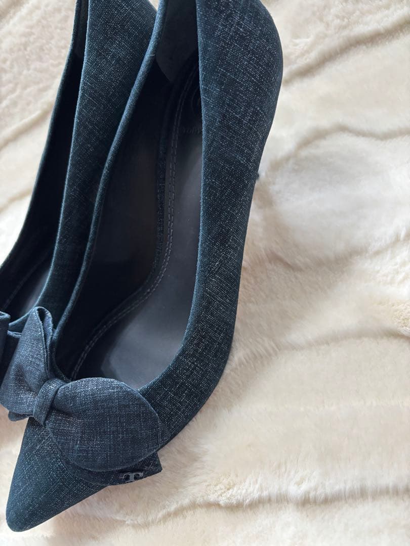 極美品⭐️Tory Burch ダークブルー リボン付きハイヒール