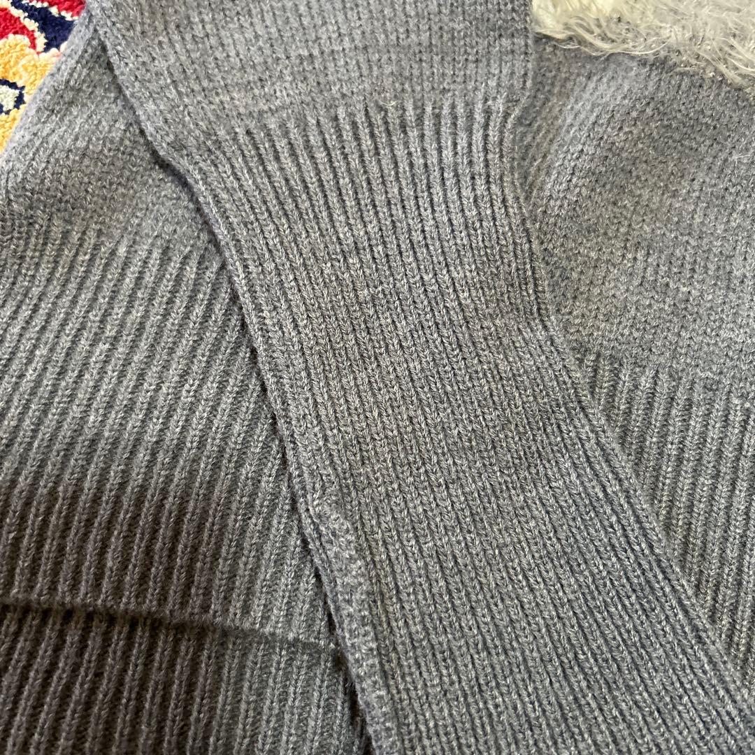 MUVEIL 猫刺繍 グレー長袖ニット38