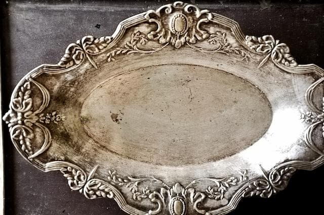 フランス 34.5c 銀の薔薇とメダリオンとシルバープレートトレイ アンティーク