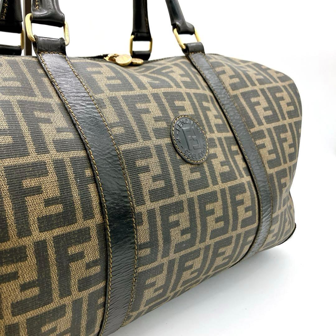 【FENDI】ボストンバッグ　ズッカ柄　ゴールド金具　ブラウン　PVC
