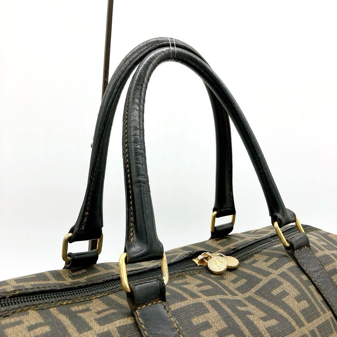 【FENDI】ボストンバッグ　ズッカ柄　ゴールド金具　ブラウン　PVC