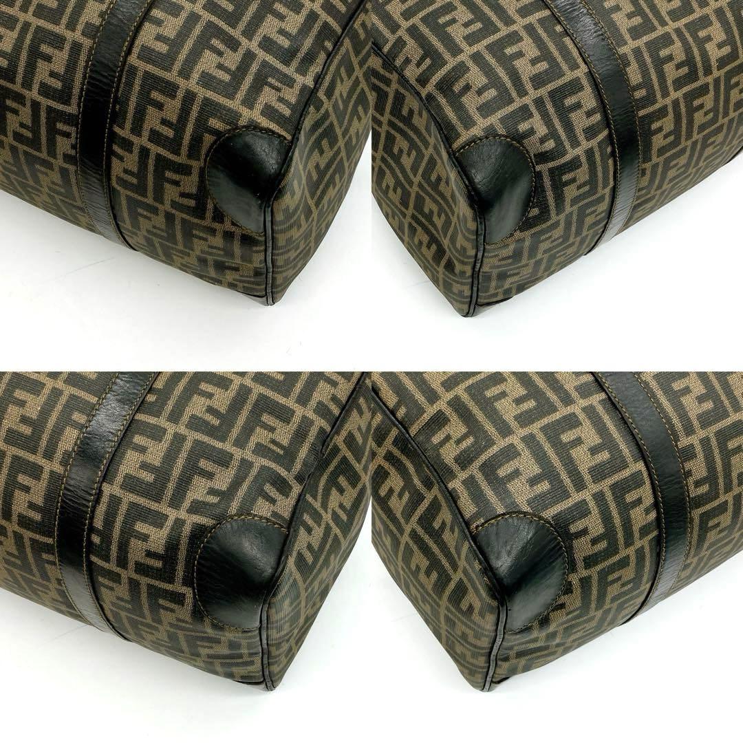 【FENDI】ボストンバッグ　ズッカ柄　ゴールド金具　ブラウン　PVC