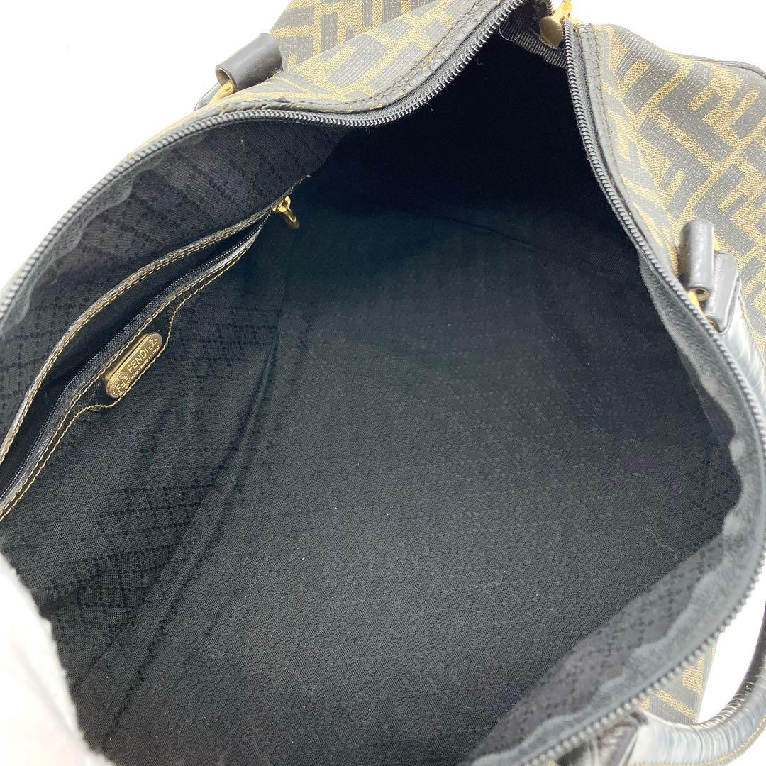【FENDI】ボストンバッグ　ズッカ柄　ゴールド金具　ブラウン　PVC