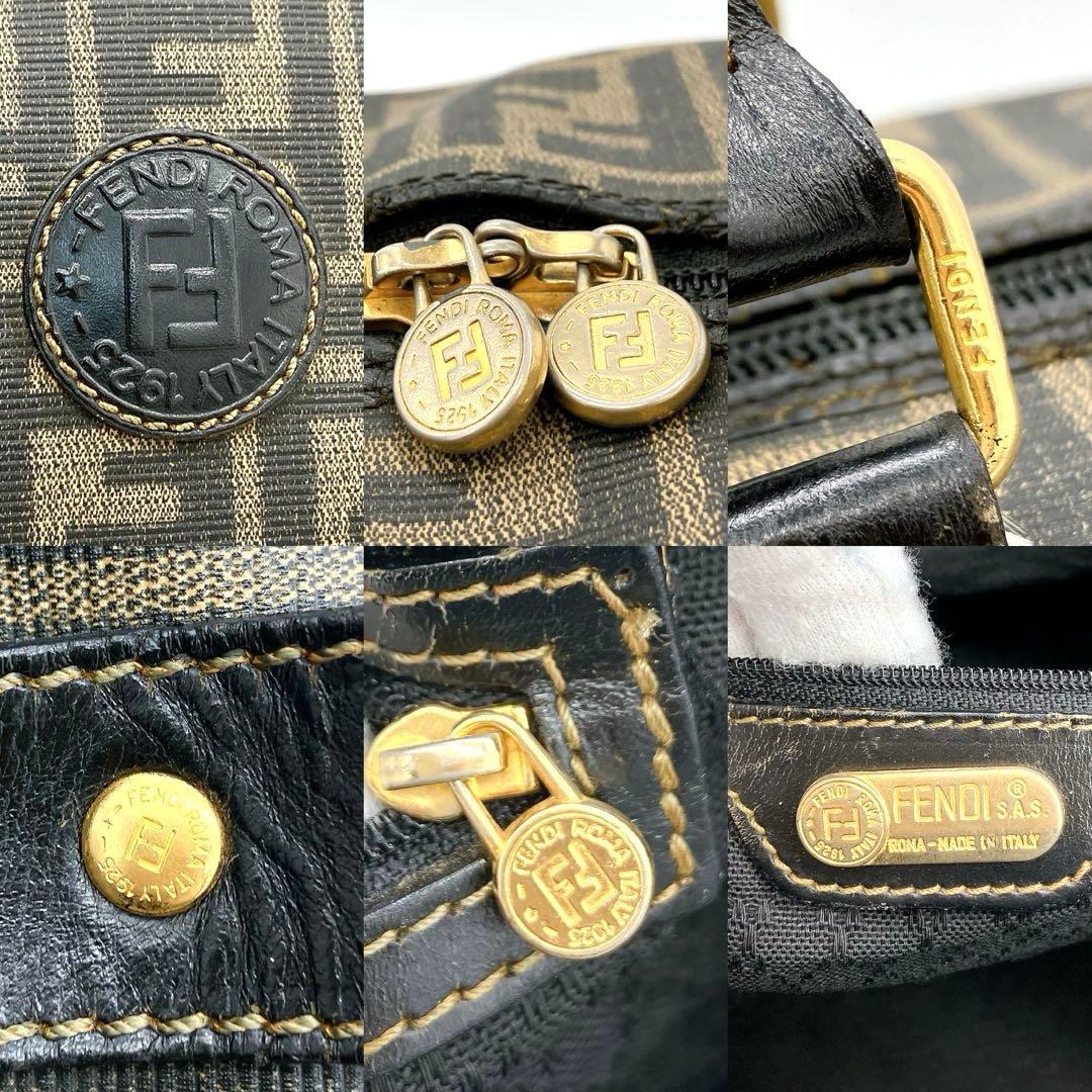 【FENDI】ボストンバッグ　ズッカ柄　ゴールド金具　ブラウン　PVC