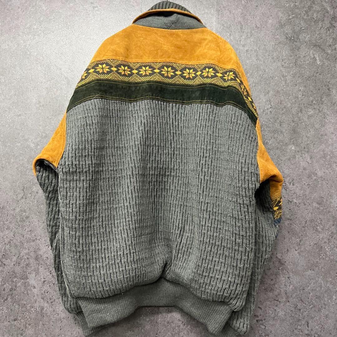 ユーロ古着【レザー・スエード ニットネイティブ】中綿 ジャケット メンズ2XL