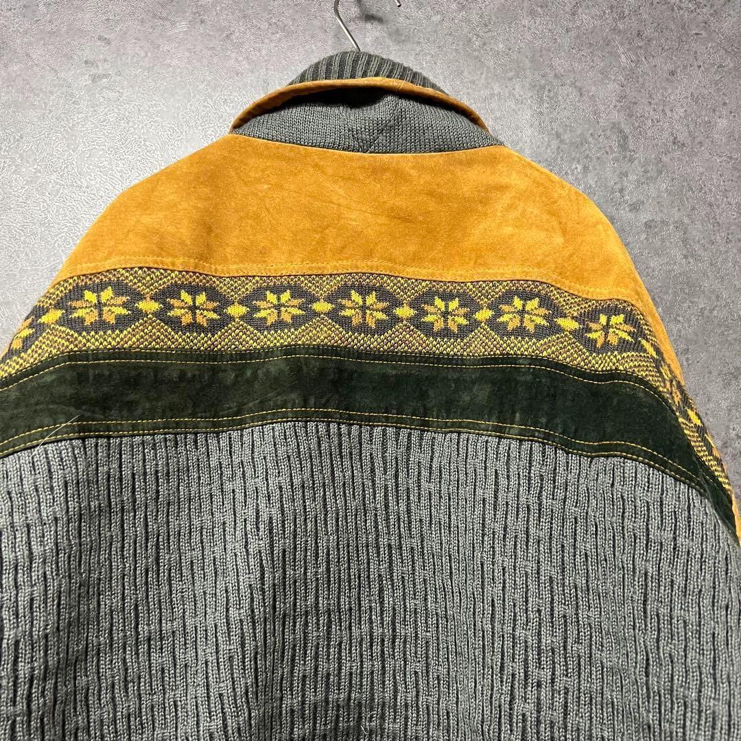 ユーロ古着【レザー・スエード ニットネイティブ】中綿 ジャケット メンズ2XL