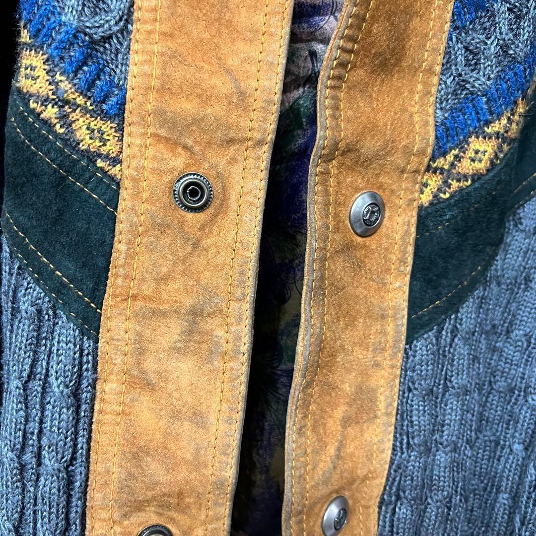 ユーロ古着【レザー・スエード ニットネイティブ】中綿 ジャケット メンズ2XL