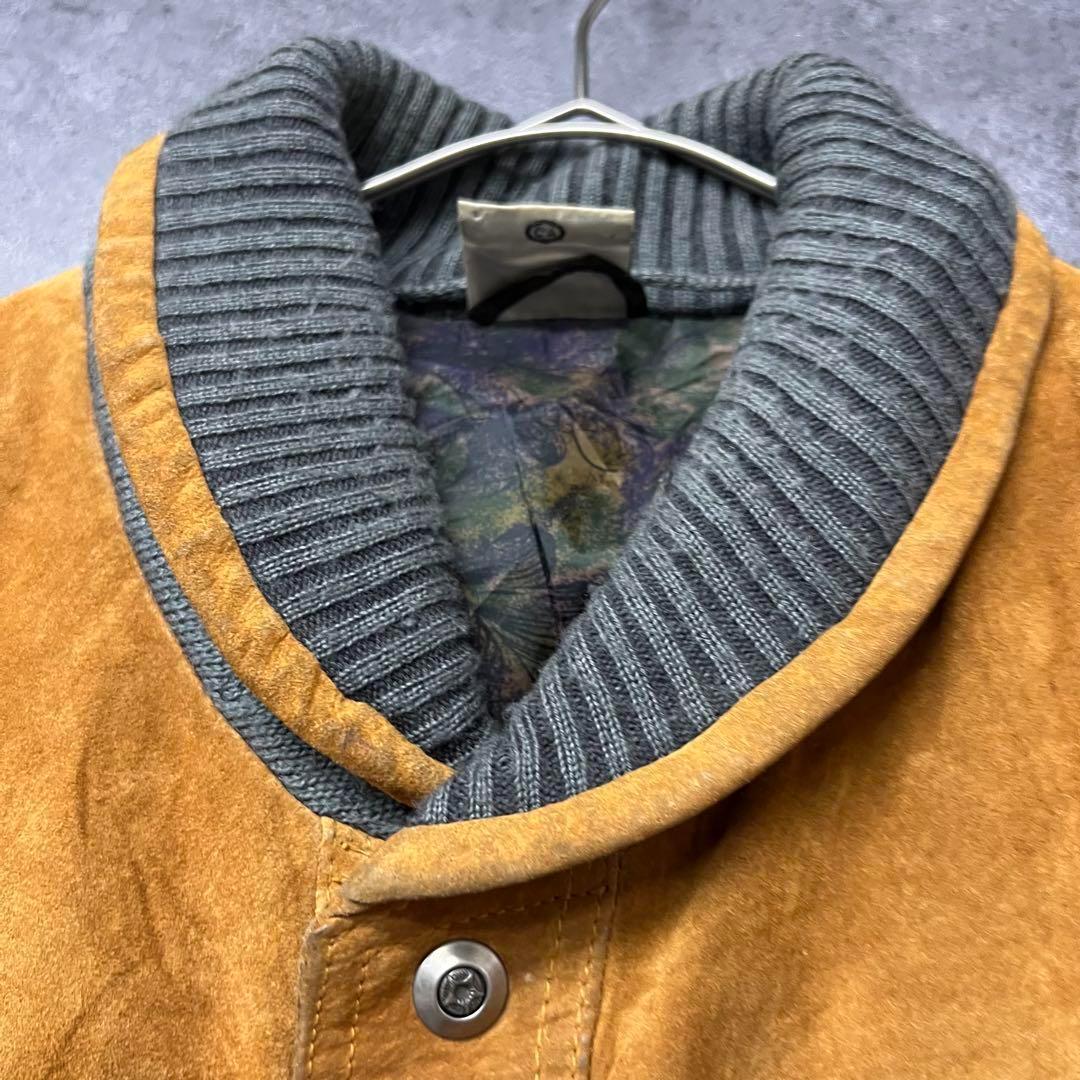 ユーロ古着【レザー・スエード ニットネイティブ】中綿 ジャケット メンズ2XL