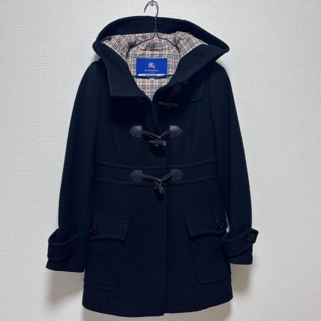 ゆき　美品　バーバリー黒 ダッフルコート フード付き　36 ノバチェック
