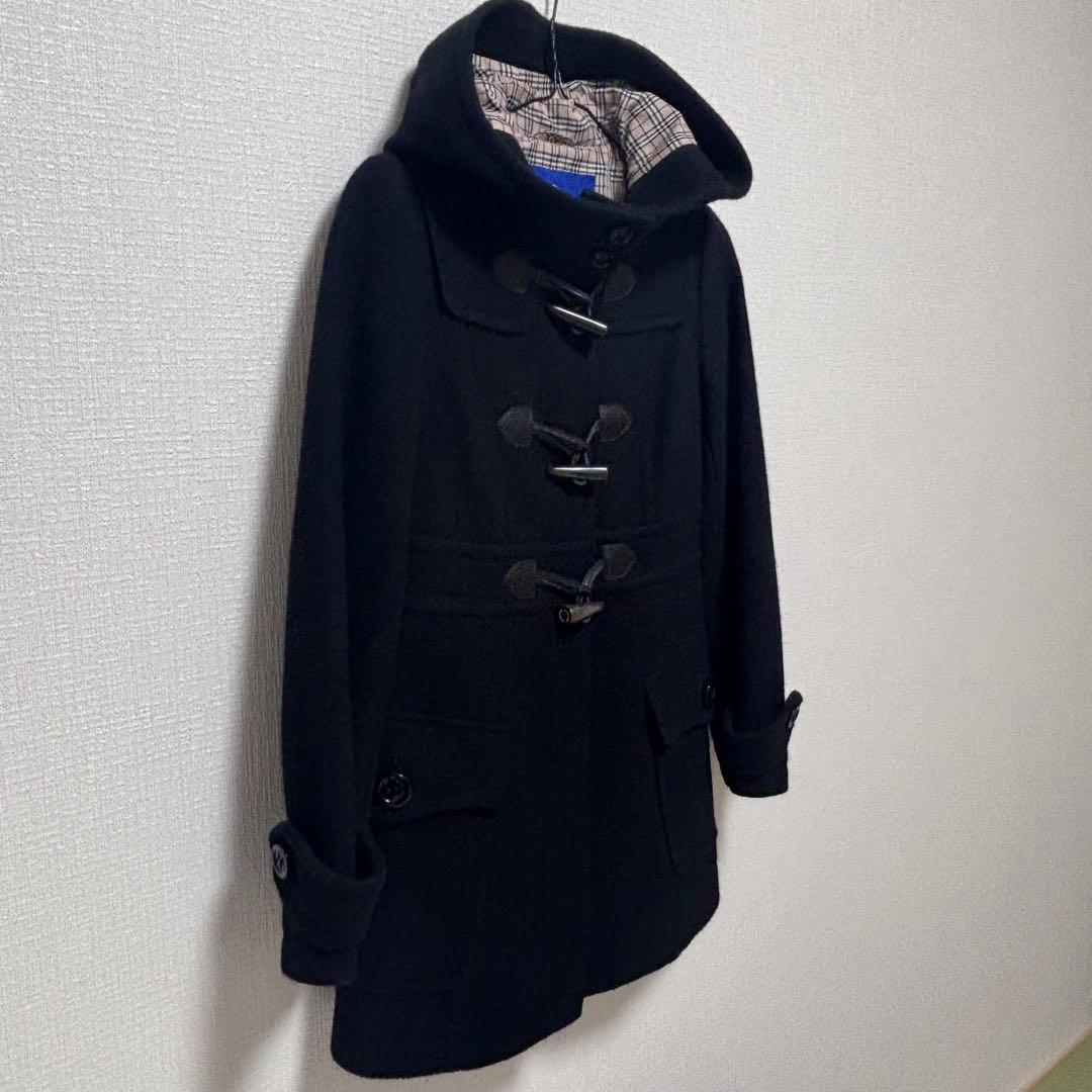 ゆき　美品　バーバリー黒 ダッフルコート フード付き　36 ノバチェック