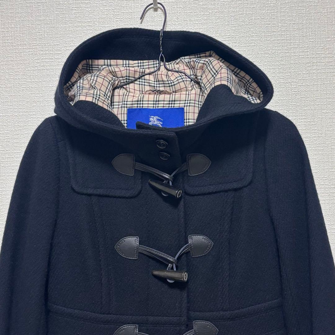 ゆき　美品　バーバリー黒 ダッフルコート フード付き　36 ノバチェック
