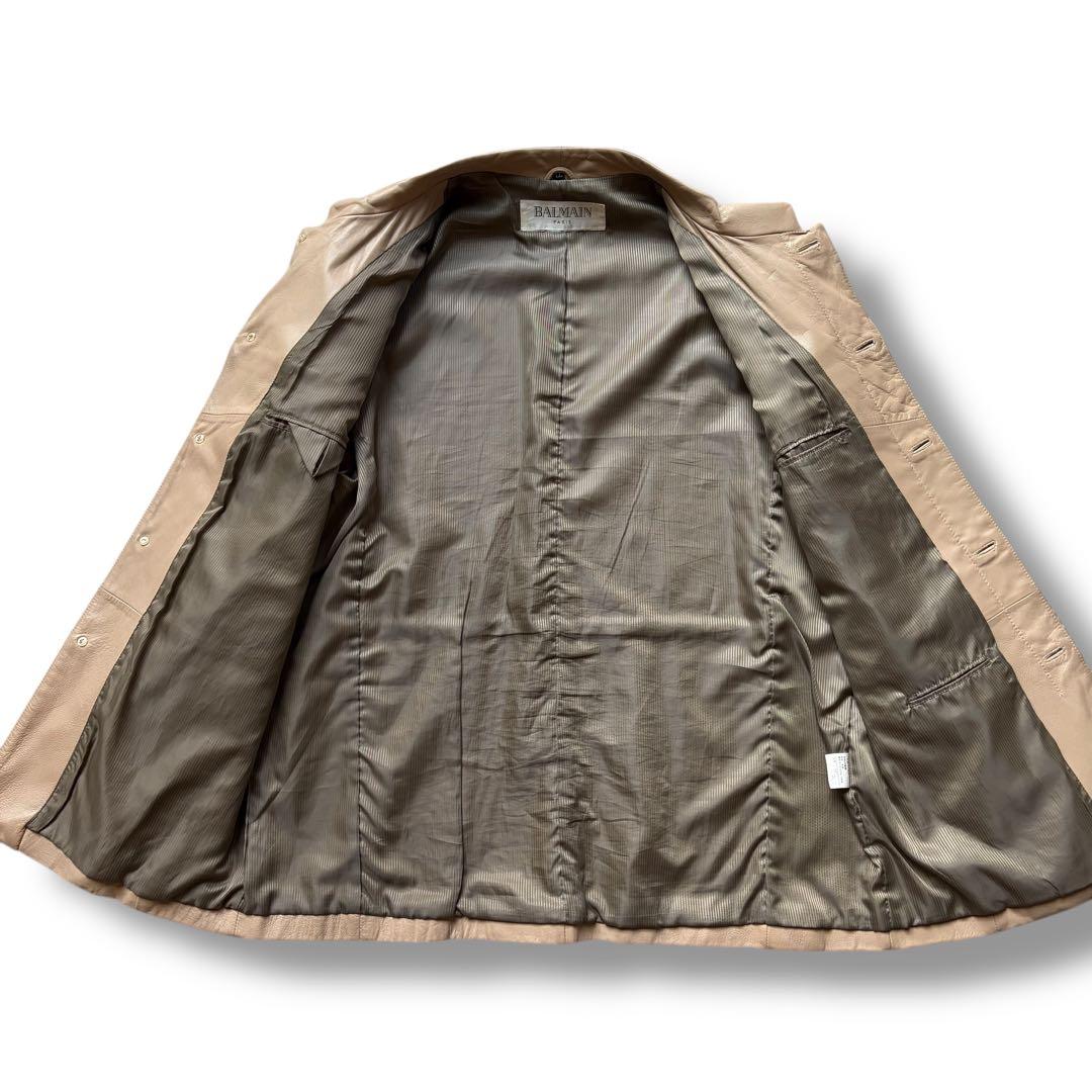 LL バルマン レザーコート シープスキン ベージュ メンズ 比翼 ジャケット