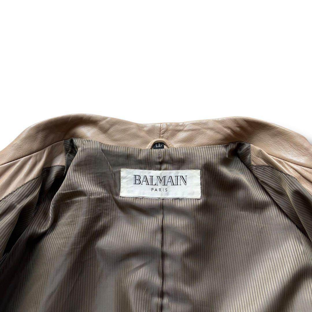 LL バルマン レザーコート シープスキン ベージュ メンズ 比翼 ジャケット