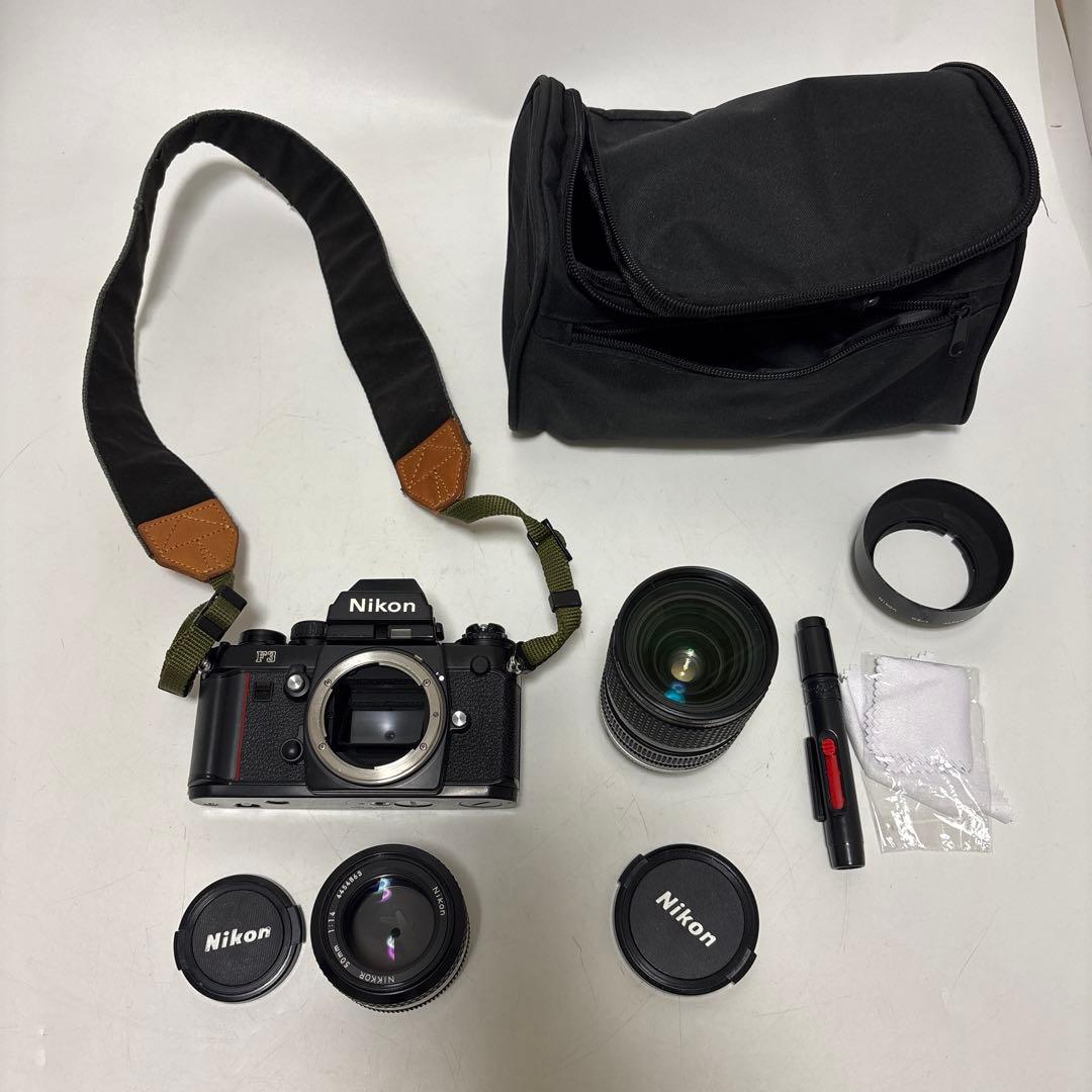 NIKKON F3ボディ フィルム一眼レフカメラ レンズ2点 フード ケース付き