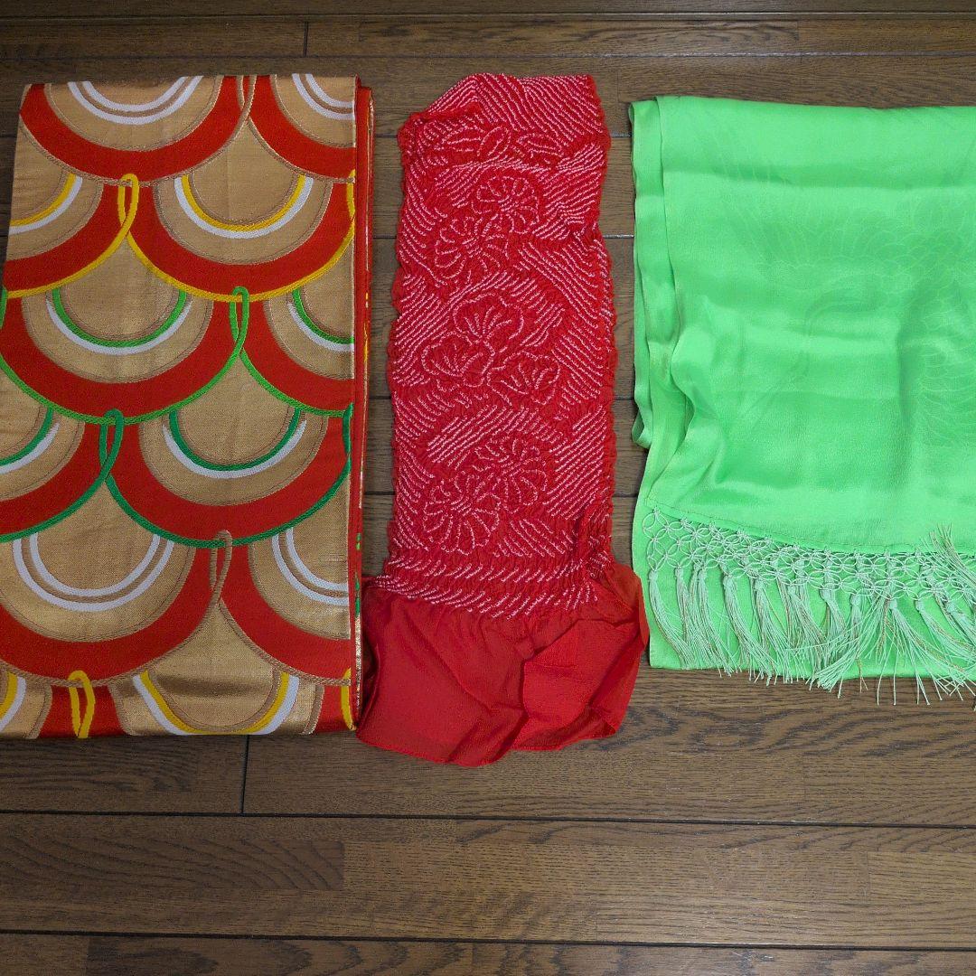 古典柄　七五三着物セット　7歳　女の子　化繊　袋帯、長襦袢　小物