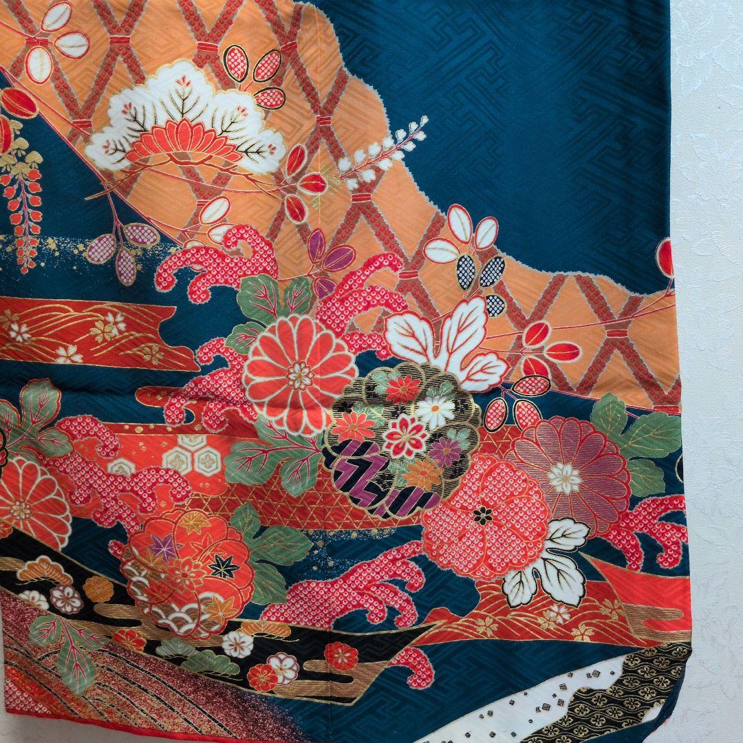 古典柄　七五三着物セット　7歳　女の子　化繊　袋帯、長襦袢　小物